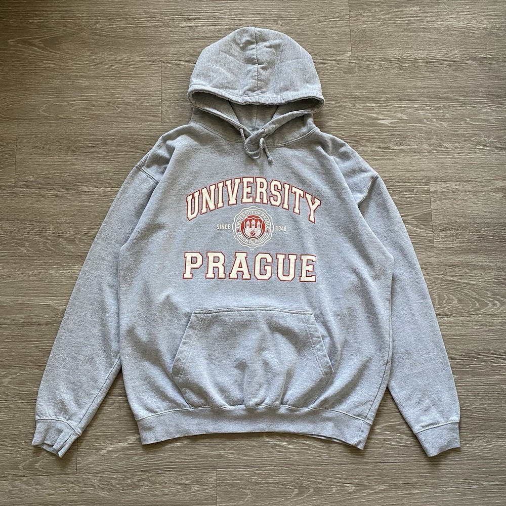 University Of Prague Hoodie Sweatshirt Men's XL Gray Czechia College School